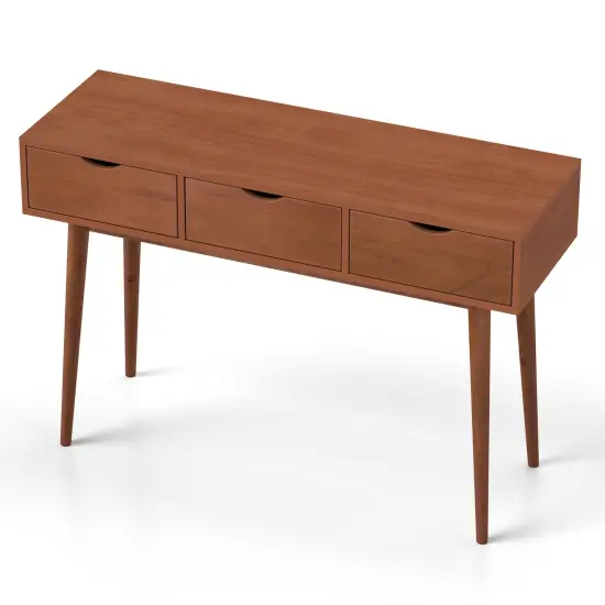48 Inch Walnut Writing Computer Desk with 3 Drawers and Solid Wood Legs {1}