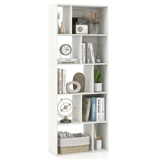 63 Inch White Tall 5-Tier 10-Cube Geometric Bookshelf Perfect for Living Room, Study or Office {4}