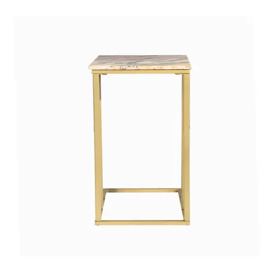 Brown Marble "C" Table With Golden Metal Frame-24" Height {6}
