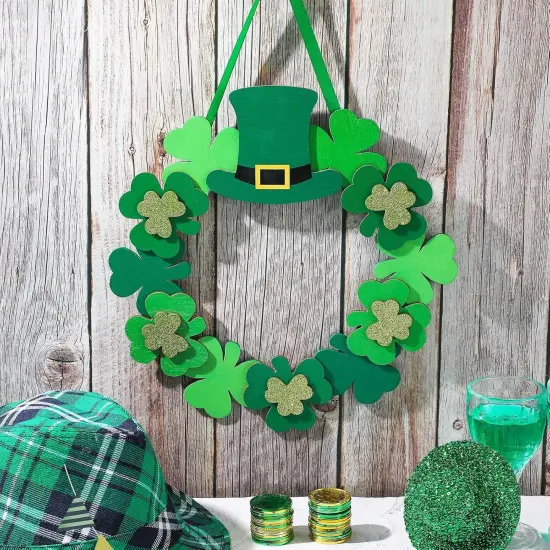 St. Patrick's Day Shamrock Door Wreath Shamrocks Wooden Hanging Sign Lucky Irish Ornament Wood Wreath {2}