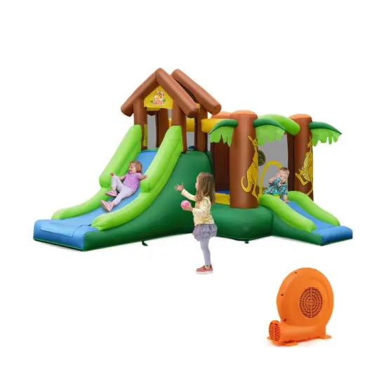 Kids Inflatable Jungle Bounce House Castle with 680W Blower {1}