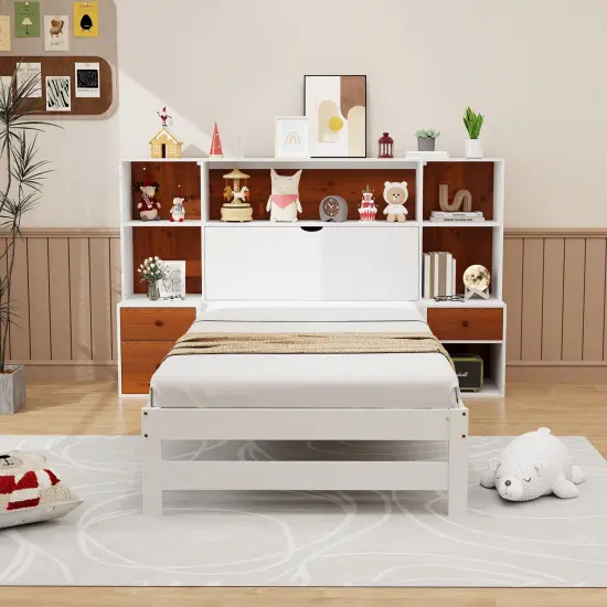 Bed Frame with Storage Headboard and Nightstands-Twin Size {3}