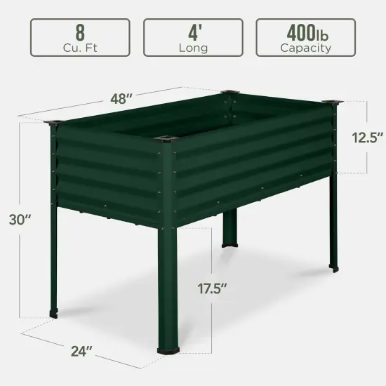 Best Choice Products 48x24x30in Elevated Galvanized Metal Garden Bed w/ Corner Protectors Dark Green {2}