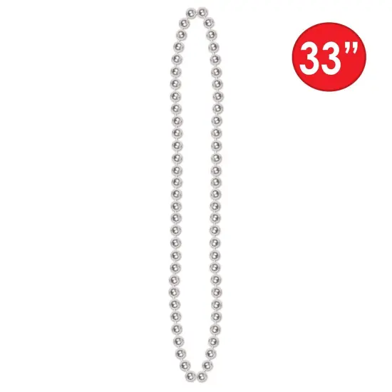 144 Pack Bulk Party Bead Necklaces - Small Round silver {5}