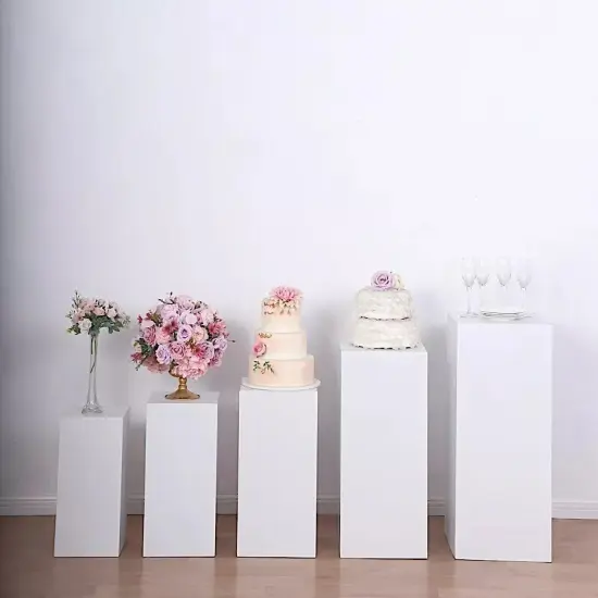 5 White Rectangle Metal DISPLAY STANDS Pedestal Riser Party Events Decorations {2}