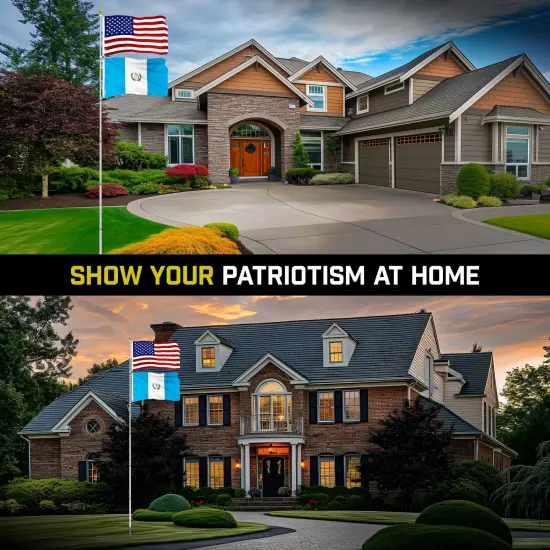 G128 Combo Pack: 20 Ft Telescoping Aluminum Flagpole (Silver) & American and Guatemala Flags 3x5 Ft, Both ToughWeave Series Embroidered Polyester | Pole with Flags Included {4}