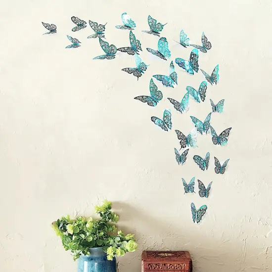Cheerland Butterfly Wall Stickers Teal Blue 3D Room Decal Mural Sticker Butterfly Decoration for Room Wedding Engagement Baby Shower Birthday Party (Teal Blue C) - Pack of 48 {4}