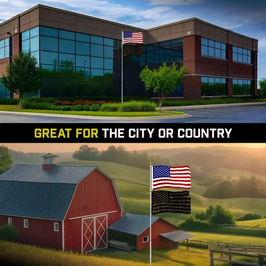 G128 Combo Pack: 20 Ft Telescoping Aluminum Flagpole (Silver) & American and USA Camouflage Flags 3x5 Ft, Both ToughWeave Series Embroidered Polyester | Pole with Flags Included {5}