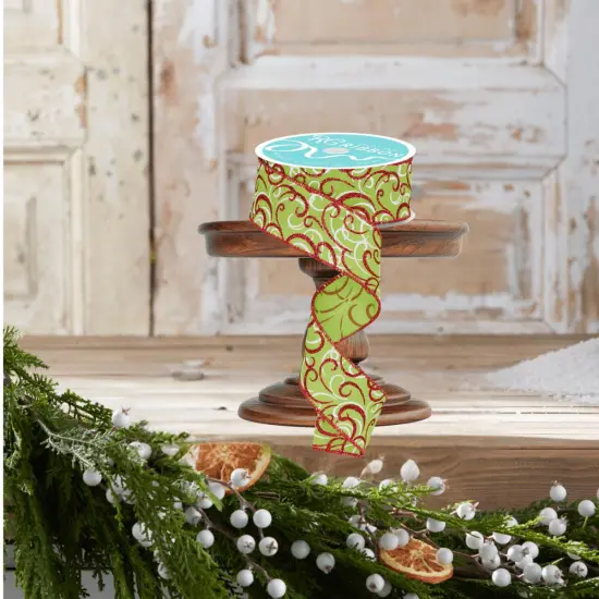 1.5" Multi Swirls Glitter Ribbon: Lime Green/Red (10 Yard) {4}