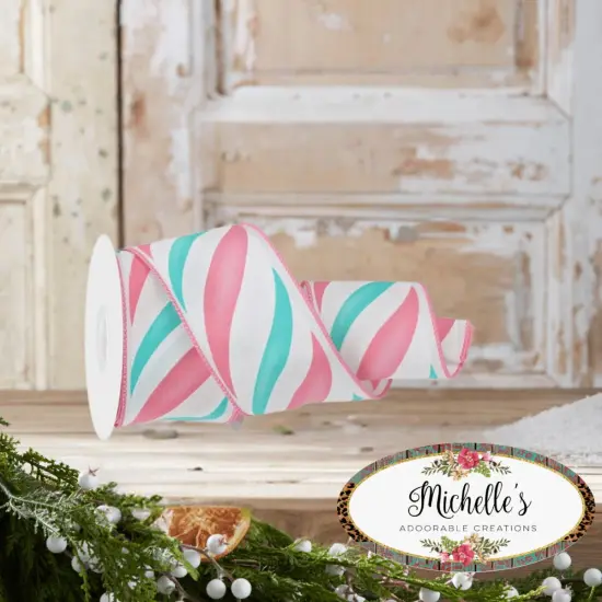 2.5" Swirl Candy Stripe Ribbon: Pink/Ice Blue (10 Yards) {3}