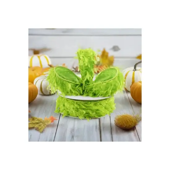 1.5" Furry Ribbon: Lime Green (10 Yards) {4}