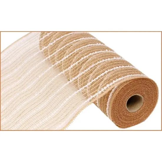 10.5" Cotton Drift Poly Jute Mesh Ribbon: Natural (10 Yards) {1}