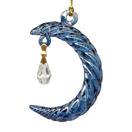 Small Crescent Moon Glass Ornament - Blue {4}