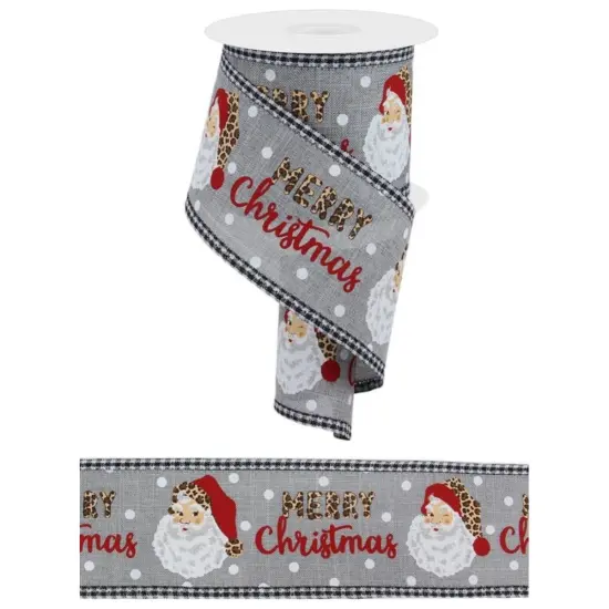 2.5" Leopard Santa Check Edge Ribbon: Lt Grey (10 Yards) {3}