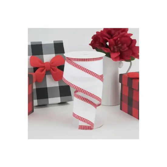 2.5" Red Gingham Edge Ribbon: White (10 Yards) {4}