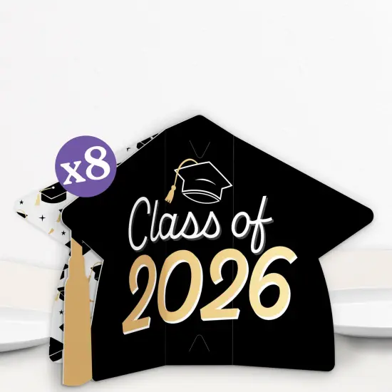 Big Dot of Happiness 8 Count Black and Gold Graduation 3D Centerpiece Table Decorations, Freestanding Class of 2025 Grad Party Centerpieces {1}