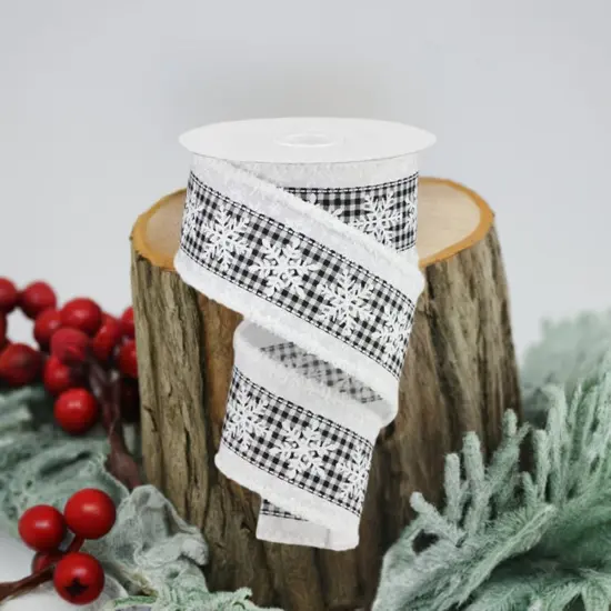 2.5" Snowflakes Check Drift Ribbon: White (10 Yards) {3}