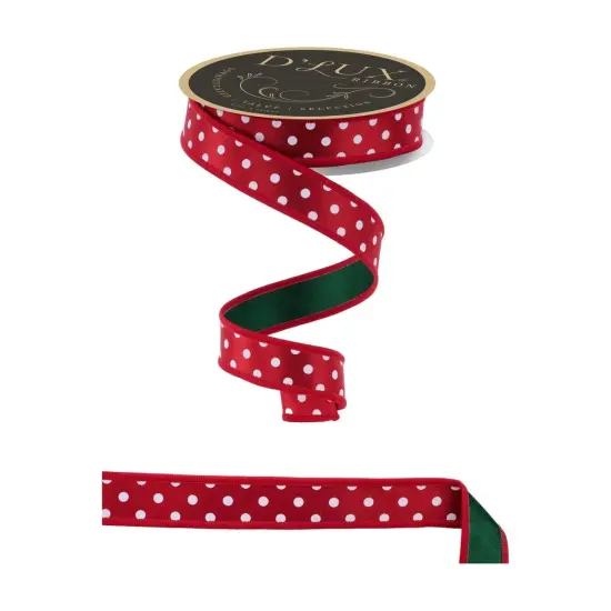 7/8" Small Polka Dot Fused Ribbon: Green/Red (10 Yards) {3}