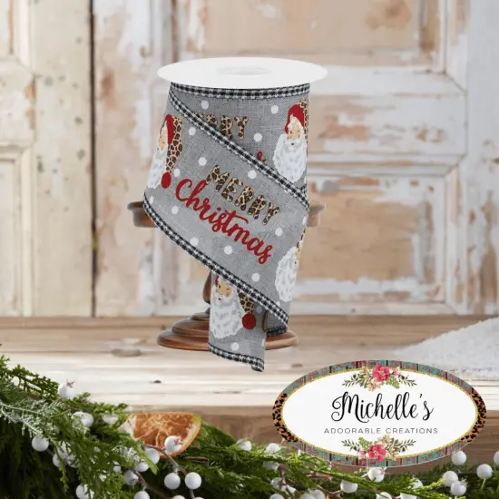 2.5" Leopard Santa Check Edge Ribbon: Lt Grey (10 Yards) {2}