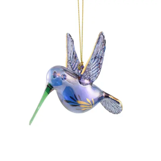 Gold Etched Glass Hummingbird Ornament - Blue {1}