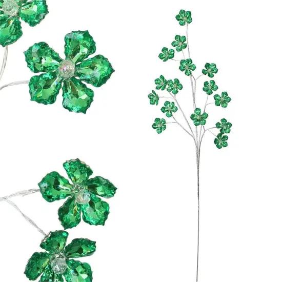 28" Flower Faux Crystal Spray: Green {3}