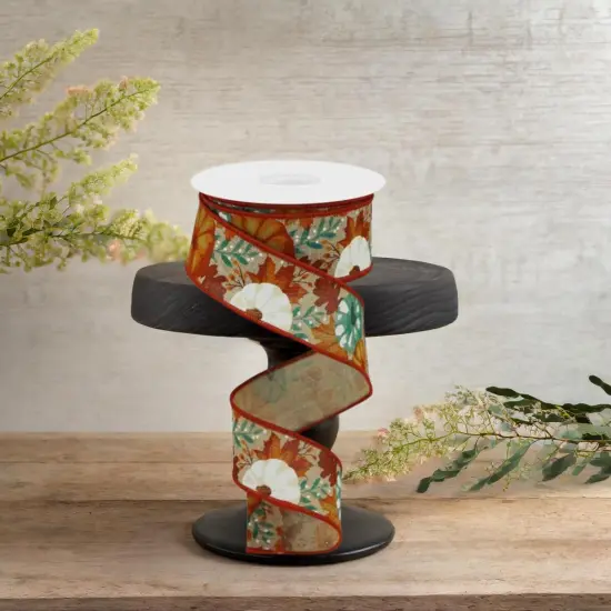 1.5" Pumpkin Foliage Ribbon: Light Tan (10 Yards) {3}