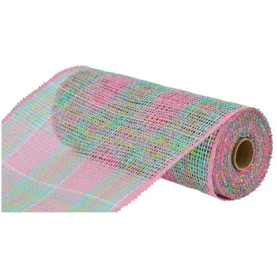 10" Plaid Poly Burlap Mesh Ribbon: Pink/Turquoise/Lavender {1}