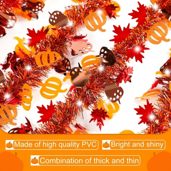 50Ft Fall Decor Fall Tinsel Garland with Pumpkin Maple Leaf {3}