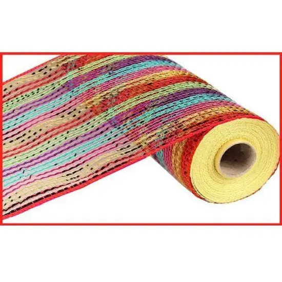 10" Wide Foil Stripes Poly Deco Mesh Ribbon: Bright Multi (10 Yards) {1}