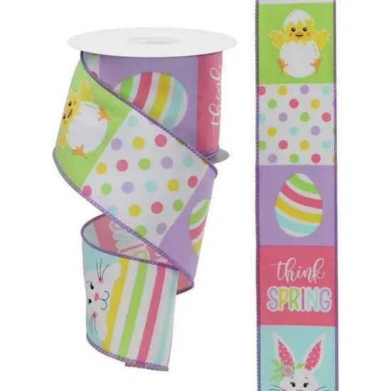 2.5" Spring Bunny Chick Block Ribbon: White (10 Yards) {2}