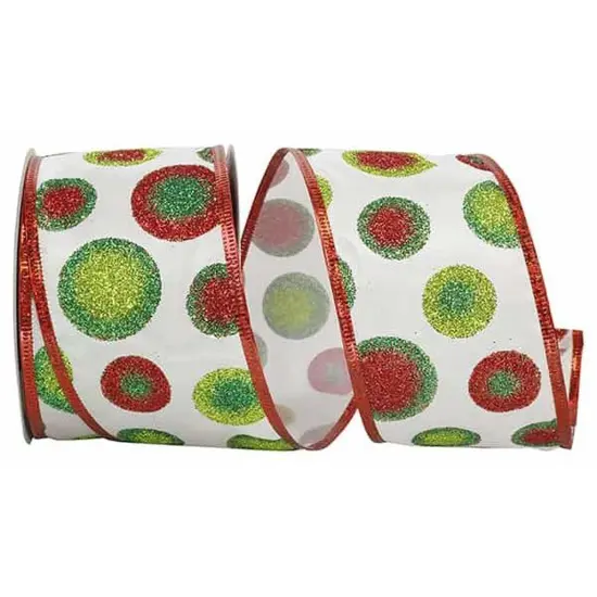 2.5" Bullseye Dots Glitz Ribbon: White (10 Yards) {1}