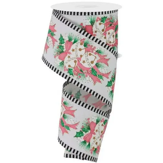 2.5" Jingle Bell Holly Stripe Edge Ribbon: White (10 Yards) {1}
