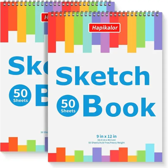 9" x 12" Sketch Book, 2-Pack 50 Sheets Spiral Bound Art Sketchbook, Acid Free Artist Drawing Book Paper, Art Supplies for Adults Kids, Craft Activities, Sketch Paper for Drawing Coloring Sketching {4}