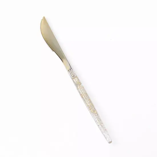 24 Clear 9" Plastic Knives Gold Glittered Handle Disposable Wedding Tableware {1}