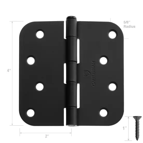 Cauldham Heavy-Duty 4" Interior Door Hinges with 5/8" Radius Corners - Black {4}