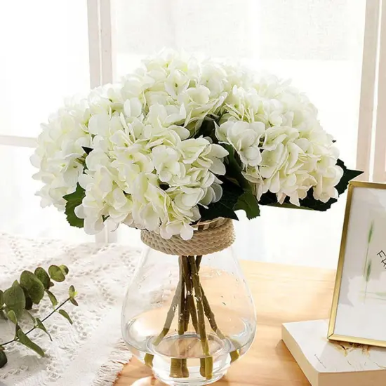 5 Pcs White Hydrangea Artificial Flowers Faux Hydrangea Flowers with Stems Full Heads Silk Fake Hydrangea Flowers for Wedding Bouquet Home Party Decor Centerpieces Floral Arrangements {1}