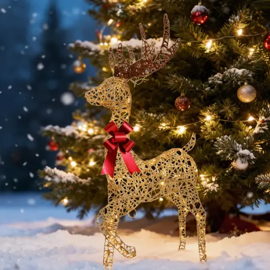 Lighted Christmas Reindeer Decor 48" Champagne Woven Standing Deer with Warm White LED Lights {5}