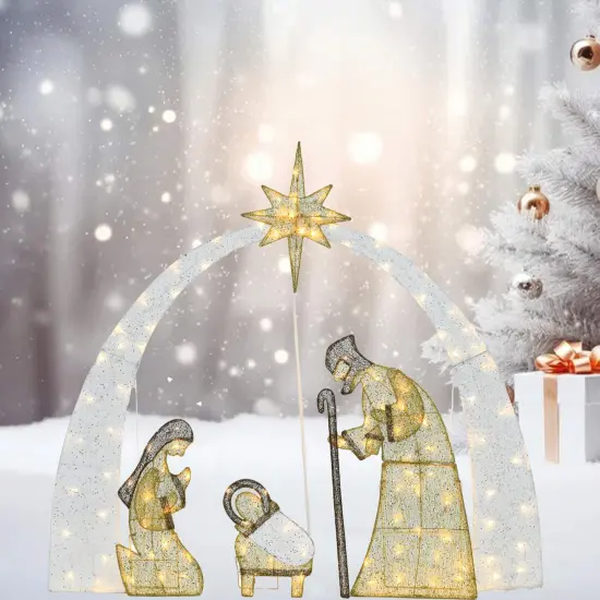 54"H Nativity Scene Christ Birth Pre-Lit Warm White LED Lights 115L Display {2}