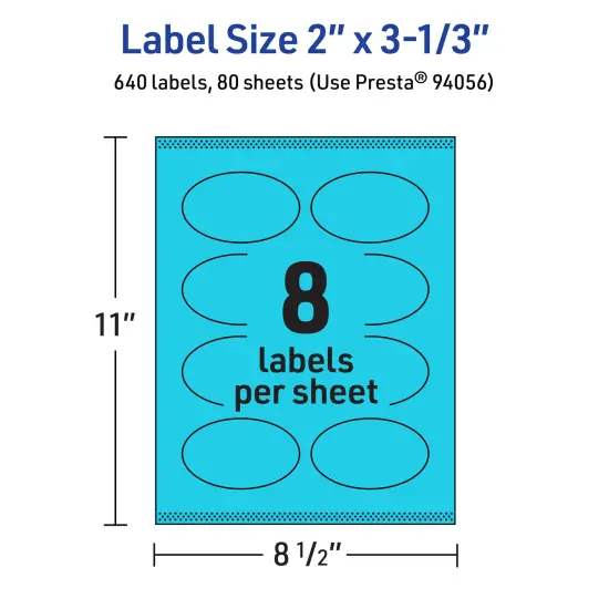 Avery Bright Blue Paper Labels, 2" x 3-1/3" Oval {5}