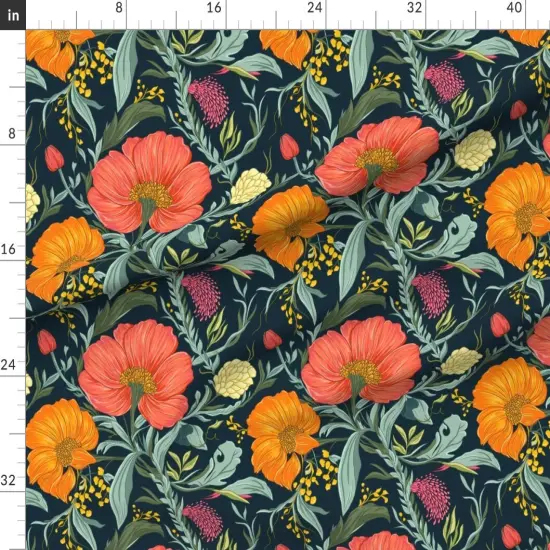 Various Fabrics by the Yard or Fat Quarter Whimsical Floral Bold Hand Drawn Botanical Garden Modern Florals Tropical Hibiscus Party Spring Summer Statement Orange Pink Green Custom Printed Fabric by Spoonflower {1}