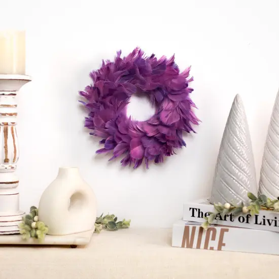 Northlight Layered Feather Christmas Wreath - 10" - Purple - Unlit {4}
