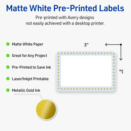Avery Printable Rectangle Labels, Gold Dots with Blue Border, 2" x 3", Matte White Rectangle Labels, Permanent, Laser/Inkjet, 80ct, Great for Product Labels {2}