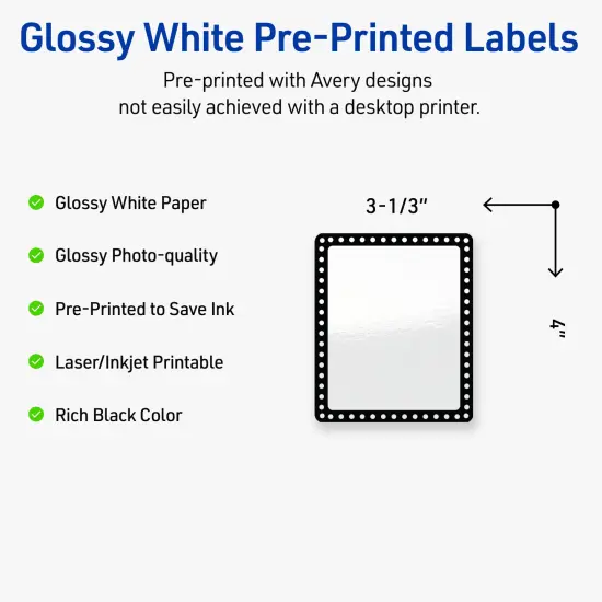 Avery Printable Rectangle Labels, Black and White Polka Dots, 4" x 3-1/3", Glossy White Rectangle Labels, Permanent, Laser/Inkjet, 40ct, Great for Product Labels {2}