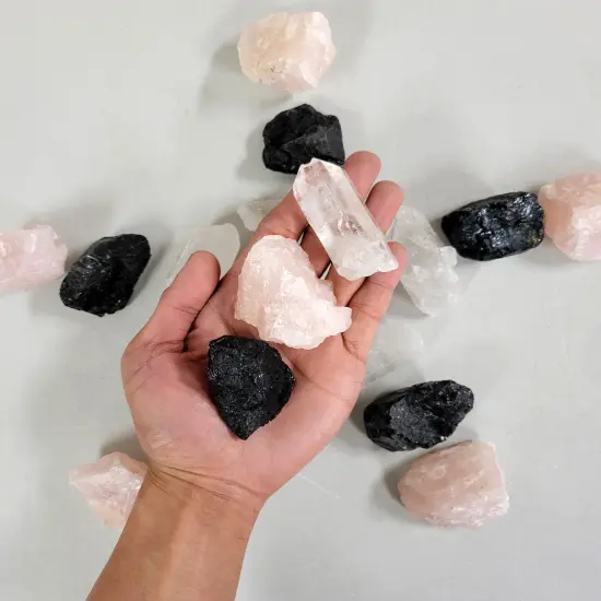 Love & Protection Bundle, Black Tourmaline, Rose Quartz, Quartz Crystal Point {1}