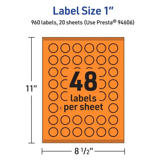 Avery Bright Orange Paper Labels, 1" Starburst {5}