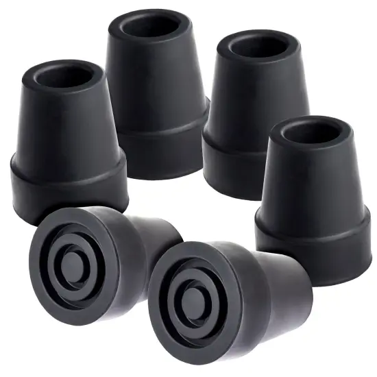 6 Pack Replacement Rubber Cane Tips for Canes, Walking Sticks, Walkers (Black, 3/4 Inch Tip) {1}
