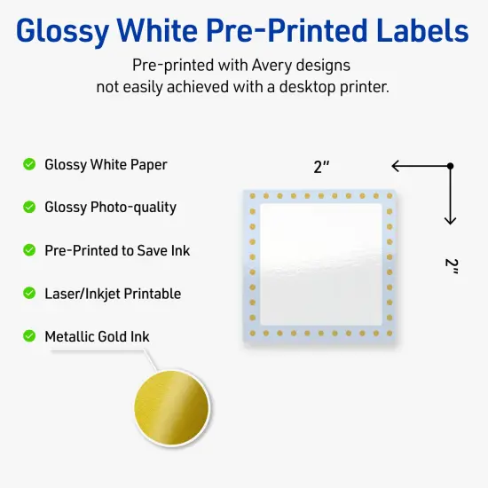 Avery Printable Square Labels, Gold Dots with Blue Border, 2" x 2", Glossy White Square Labels, Permanent, Laser/Inkjet, 120ct, Great for Product Labels {2}