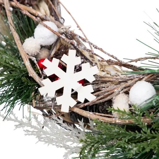 Northlight Snowflakes and Berries Winter Foliage Christmas Wreath - 13" - Unlit White {5}