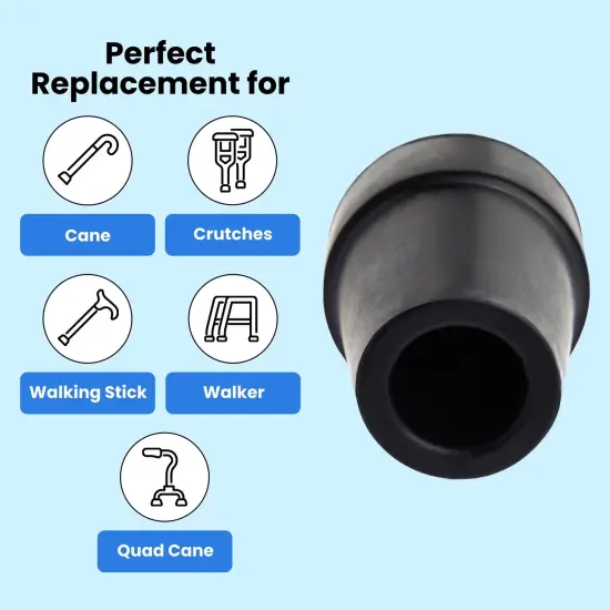 6 Pack Replacement Rubber Cane Tips for Canes, Walking Sticks, Walkers (Black, 3/4 Inch Tip) {6}