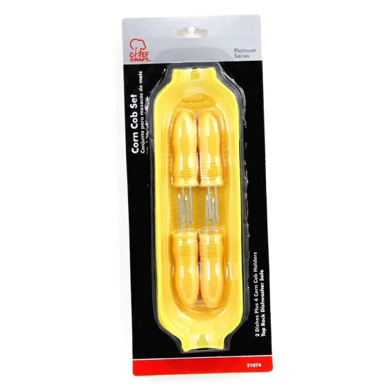 Chef Craft 6pc Corn Cob Utensil Set - Includes 2 Corn Dishes & 4 Corn Cob Holders {6}